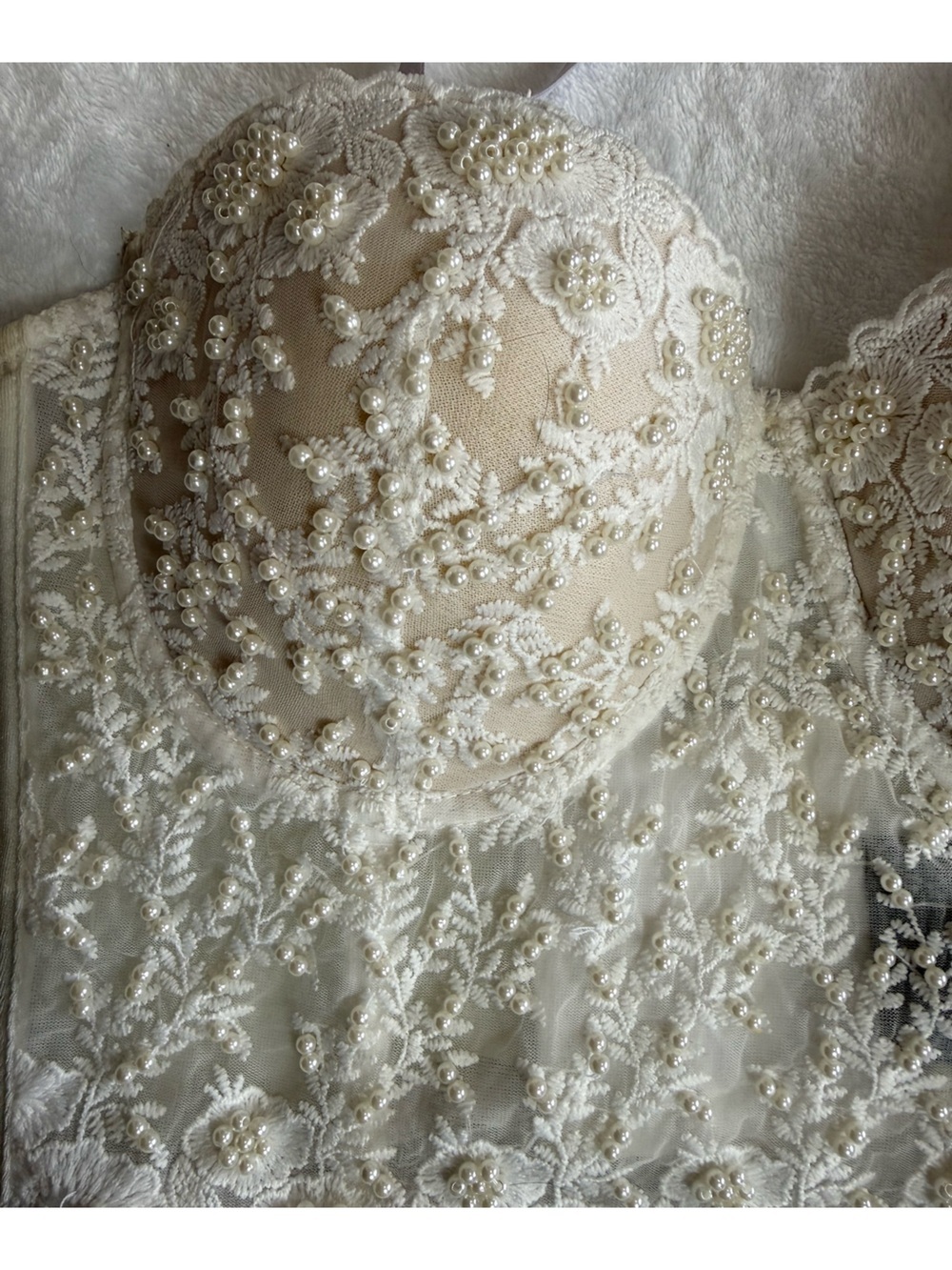 Windsor Pearl Lace Bustier Corset Top XS White Bridal Coquette Fairycore - Picture 3 of 7